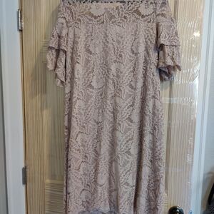 Roz & Ali Pink Ruffled Tiered Off-the-Shoulder Dress